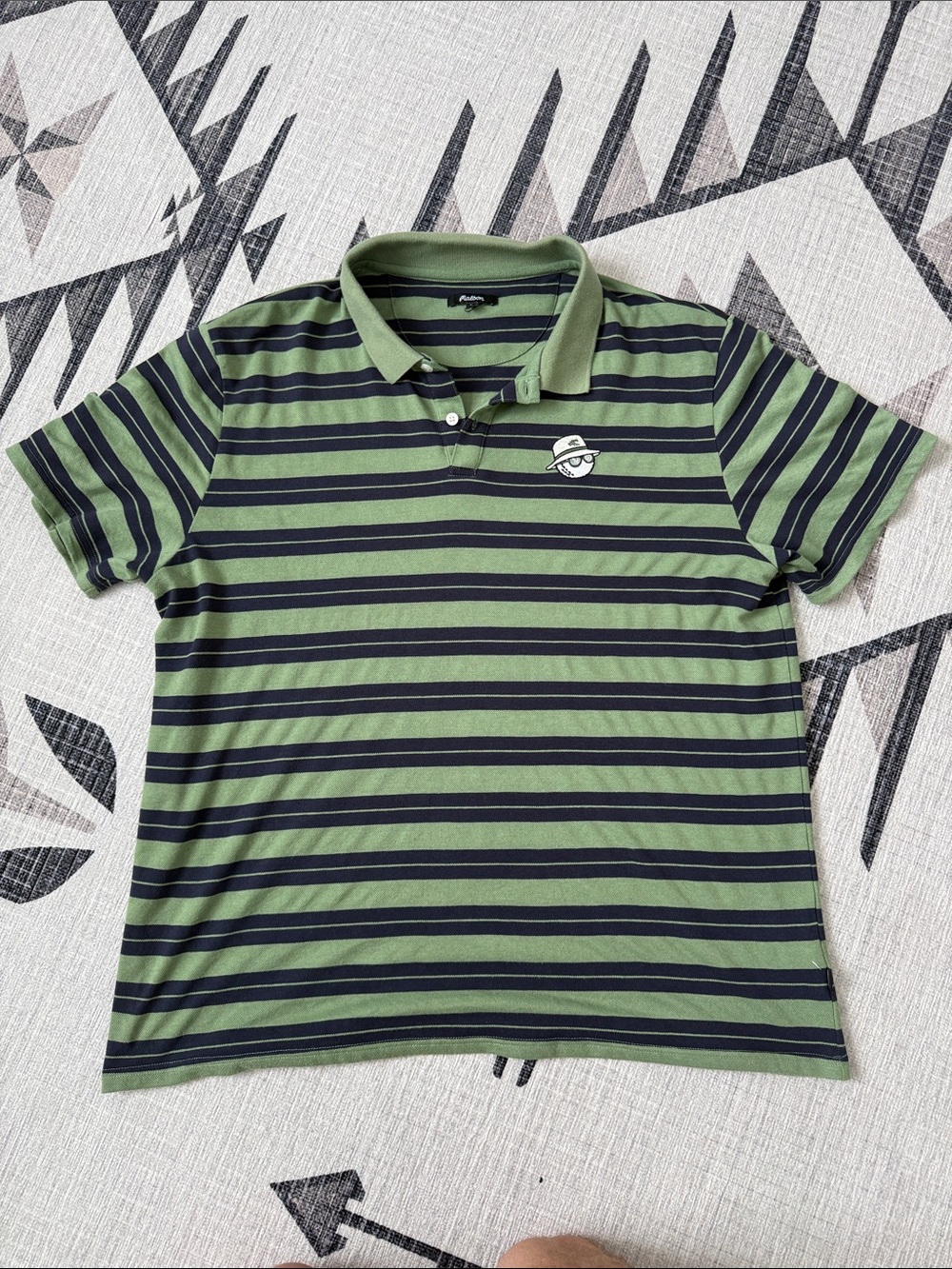 Men's Green & Black Striped Polo Shirt with Embroidered Logo
